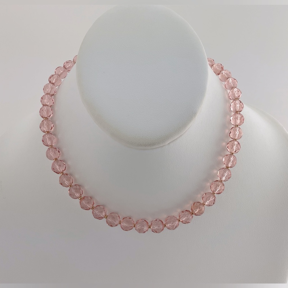 Peach Pink Crystal Choker Necklace, Handmade, 15" Long, Riviere, Coquette